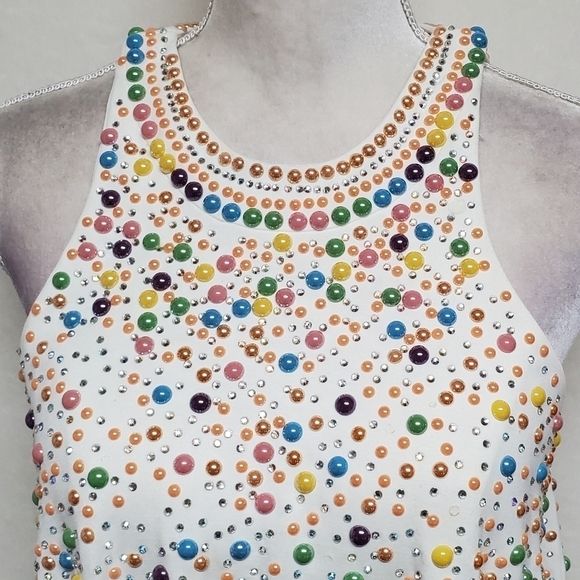 TONY Bowls Ivory Multi-color Beaded Jewel Neckline Draped Two-Piece Dress 4 - Picture 4 of 16